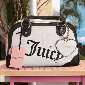 Juicy Couture Bowler Bag Light Pink and Brown (Velour Material)